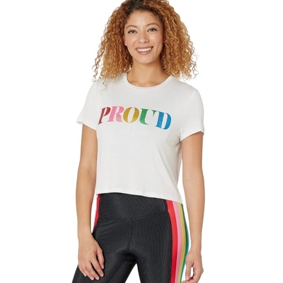 Beach Riot Tops - Beach Riot PROUD Rainbow Graphic Crew Neck Crop T Shirt Women’s Large